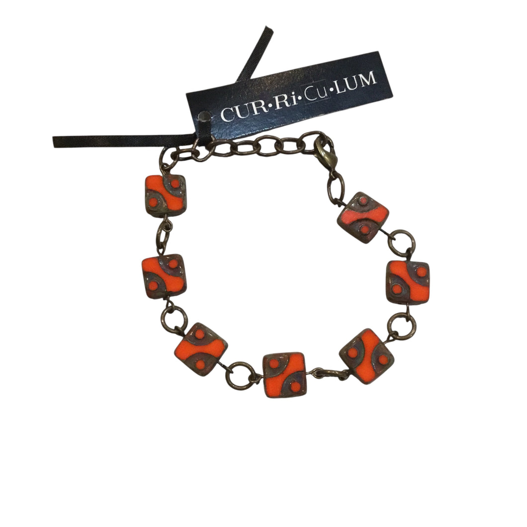 Orange Funky Square Czech Glass Bracelet