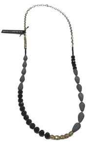 Etched Black Drop and Mixed Black Czech Glass Necklace 33"