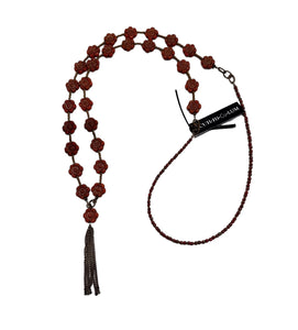 44" Red Flower Necklace with Tassel--Czech Glass Beads