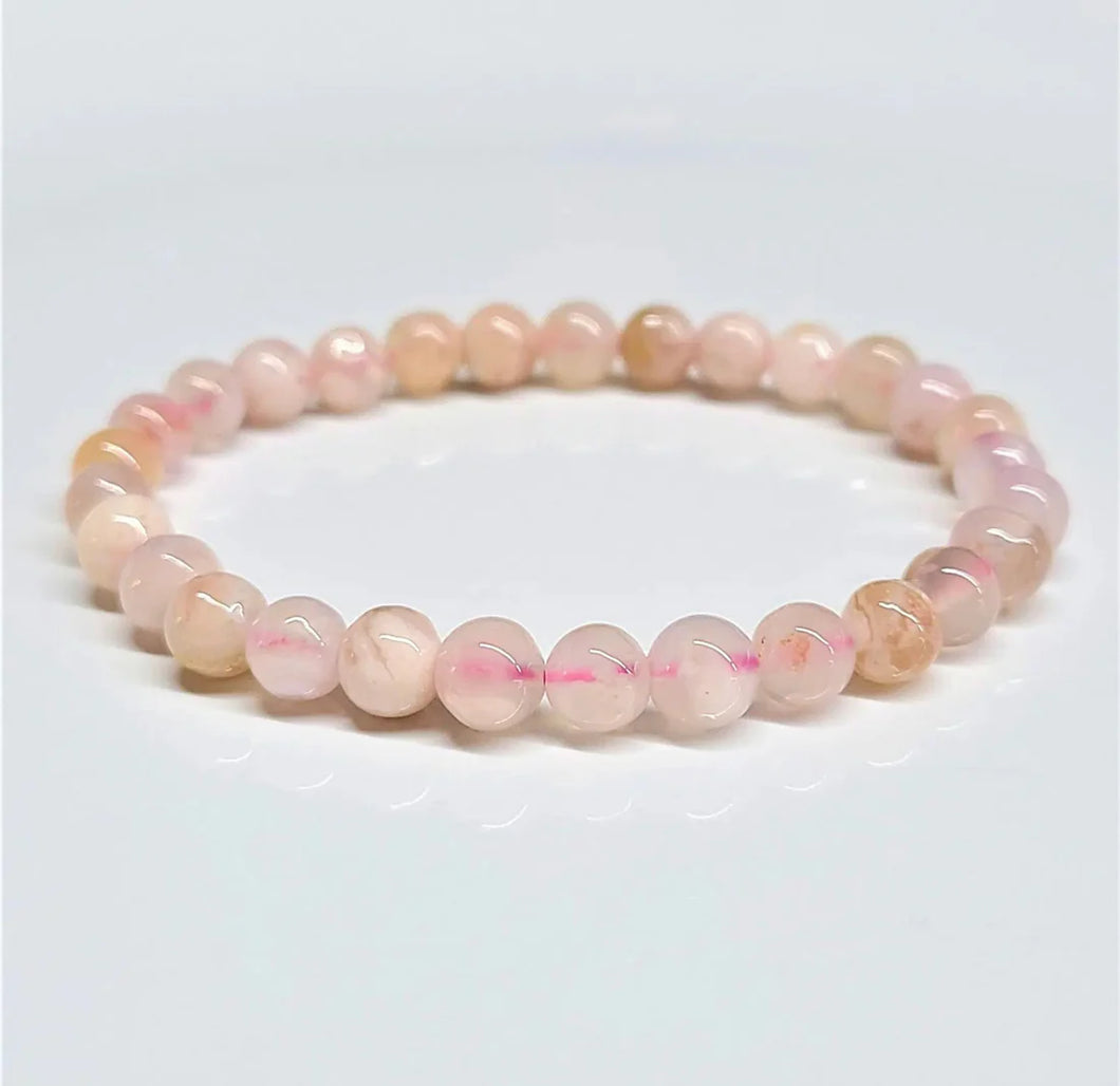 Cherry Flower Agate Bracelet--6 mm