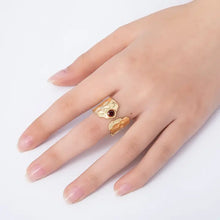 16K Gold Filled Red Cz Hammered Wide Wrap Ring