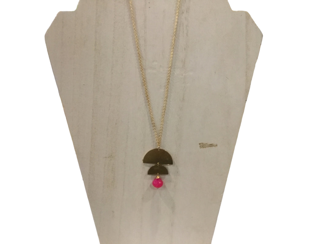 Chalcedony and Brass Midi Gemstone Pendant