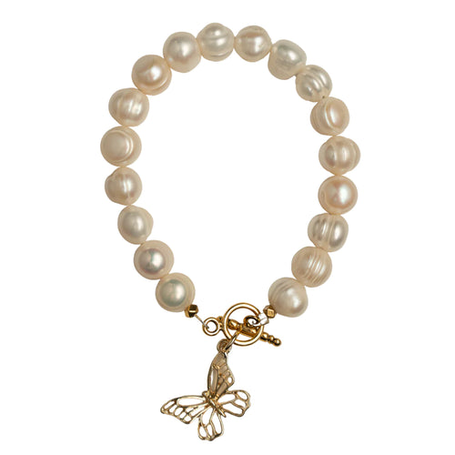 Pearl/Gold Butterfly Bracelet