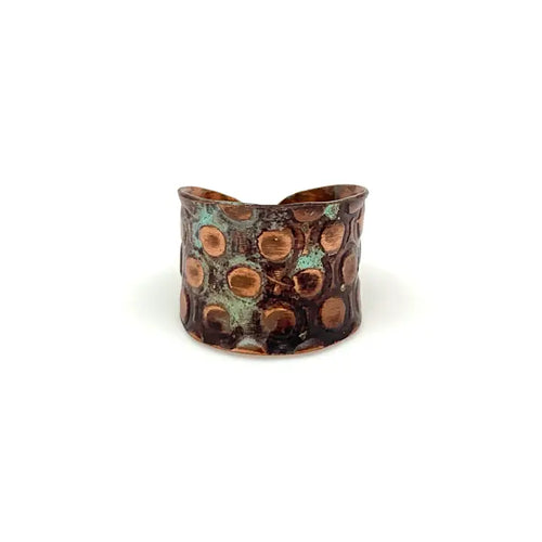 Copper patina ring - copper and teal rivets