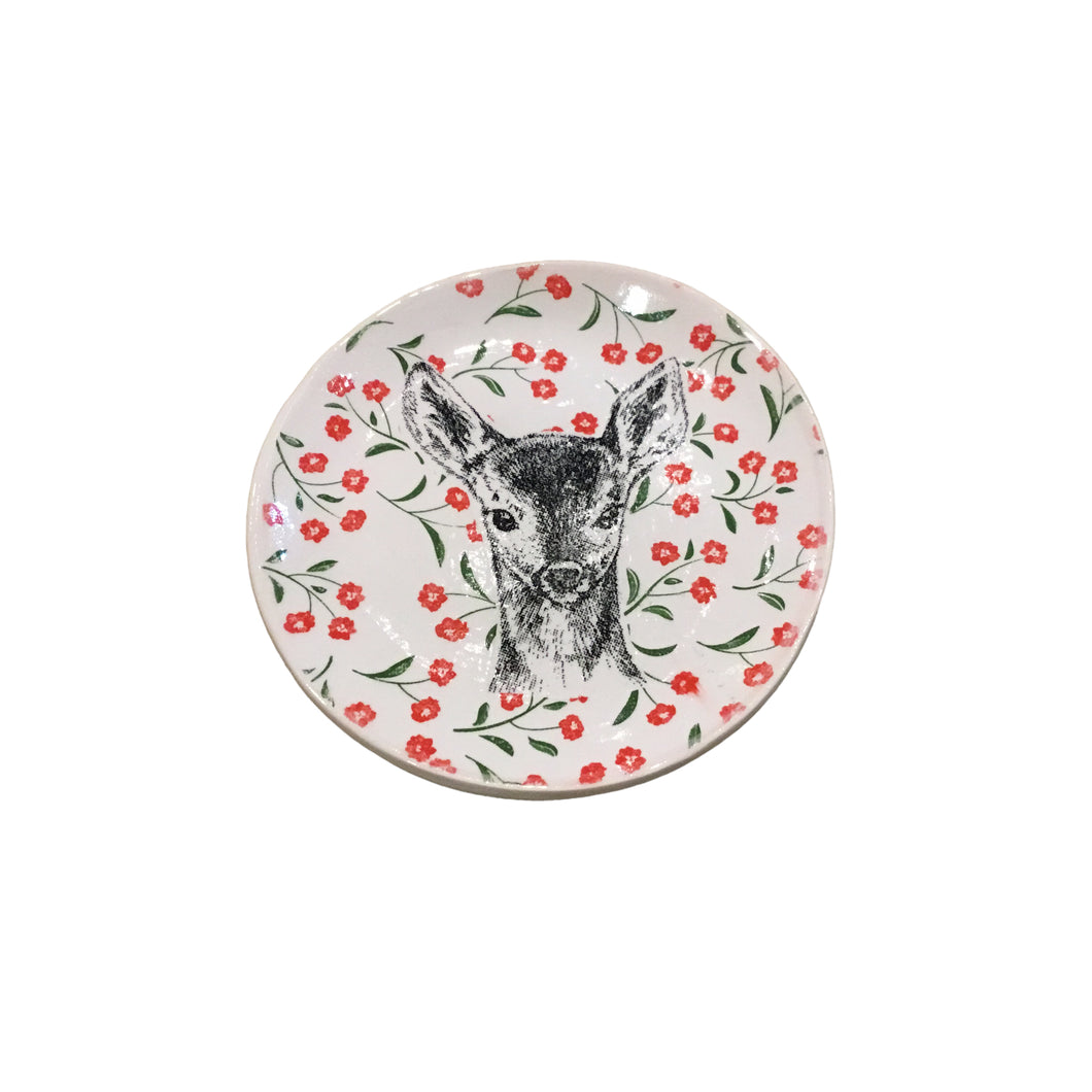 Deer in red flowers Trinket Dish