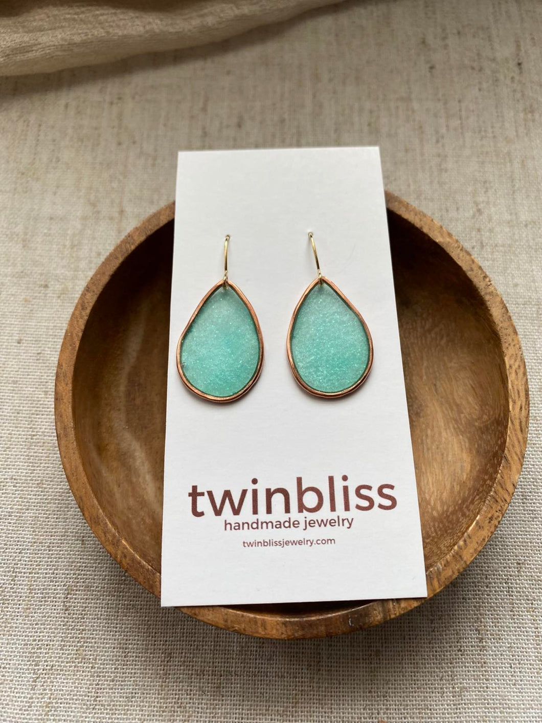 Medium Hammered Copper Blue Drop