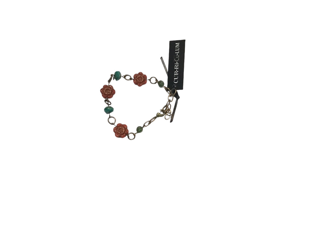 Brick-Red Wild Rose Bracelet--Czech Glass Beads