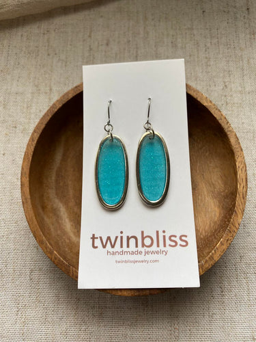 Long Silver Blue Oval