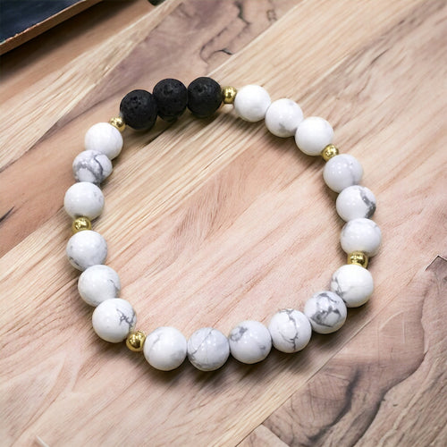 Howlite and Lava Stone W/ Gold Spacer Bracelet