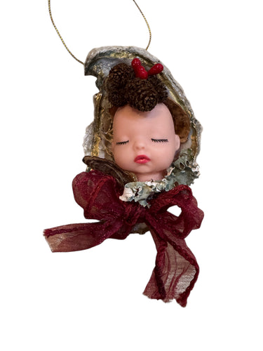 Sleeping Snow Baby Oyster Shell Ornament