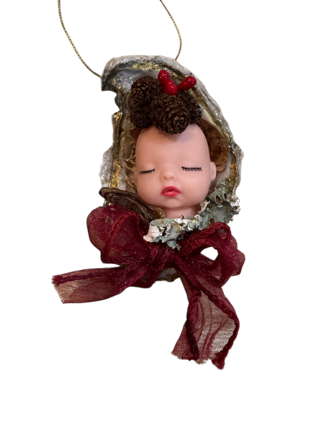 Sleeping Snow Baby Oyster Shell Ornament