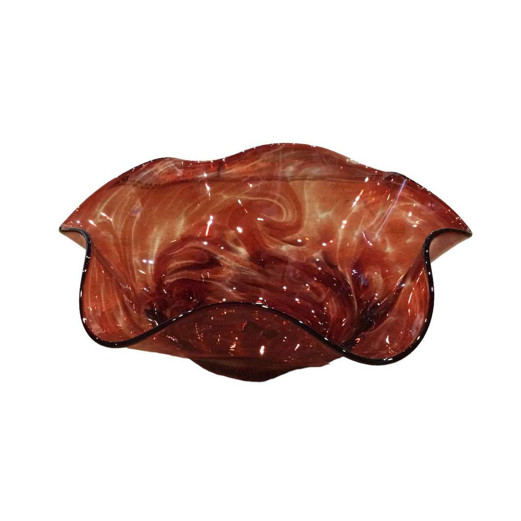 Blown Glass Wavy Bowl Medium - Maroon
