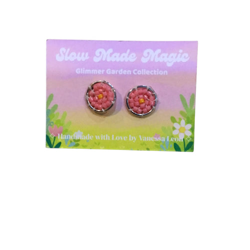 Circular Stud Earrings - Pink