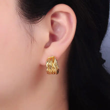 24K Gold Filled Multiple Linear Lined C-Shaped Hoop Earrings