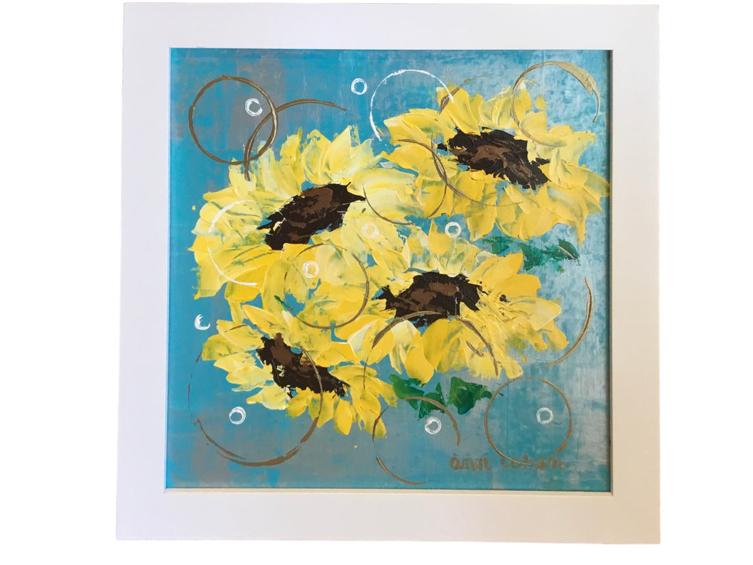 Dancing Sunflowers w/ White Frame