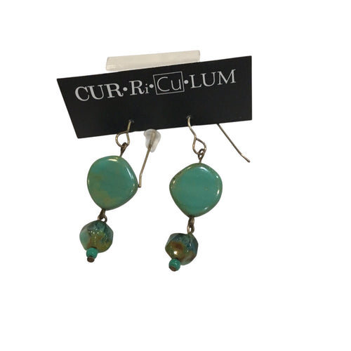 Aqua Coin and Nugget Czech Glass Earrings