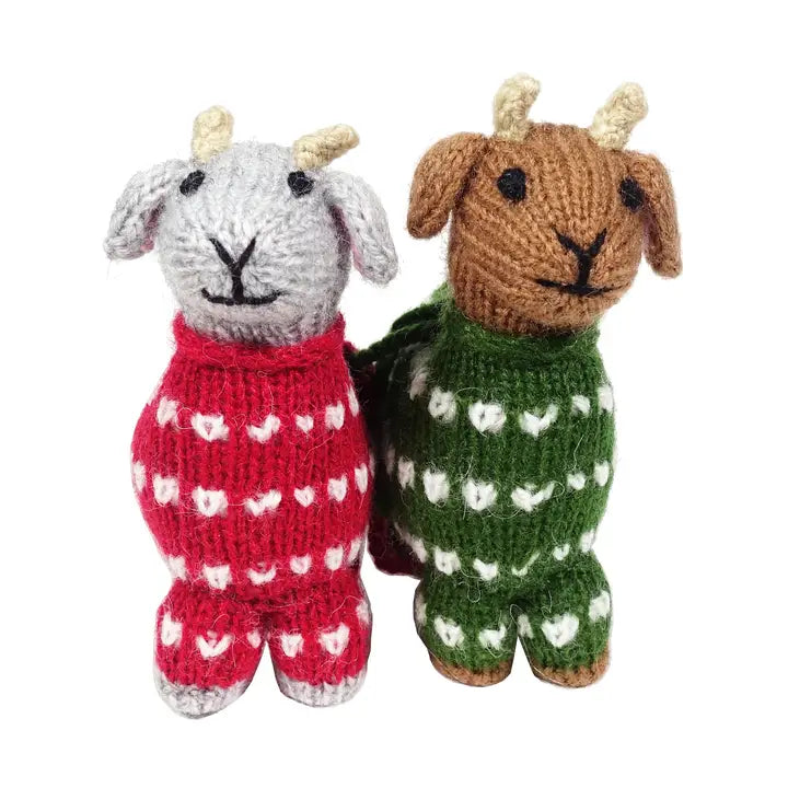 Handmade Knit Baby Goats in Pajamas Ornament
