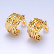 24K Gold Filled Multiple Linear Lined C-Shaped Hoop Earrings