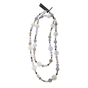 White Fossil Shell With Mixed White, Brown and Gold Czech Glass Wrap Necklace