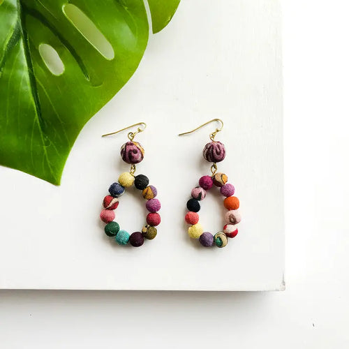 Kantha Dangling Teardrop Earrings