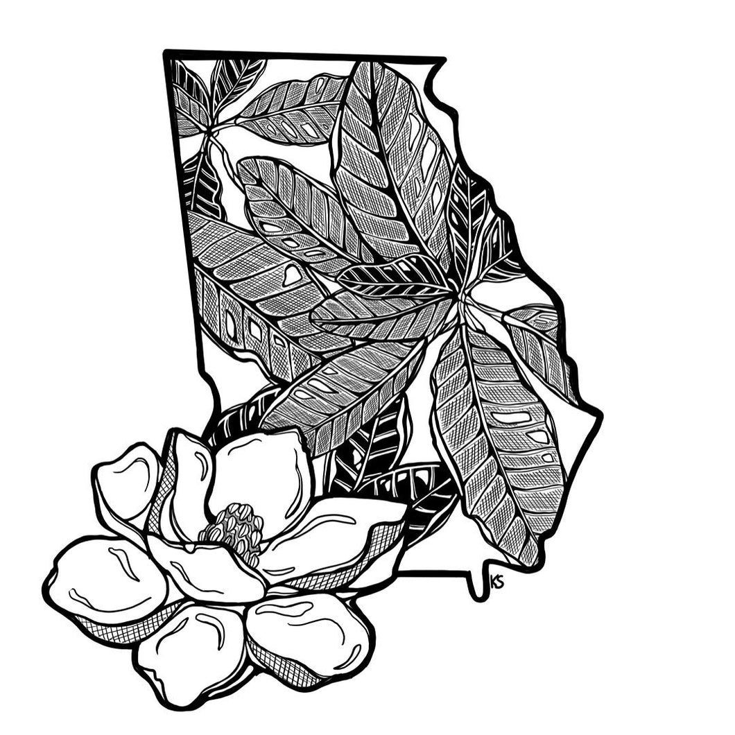 Georgia Magnolia Print-w/Black Frame