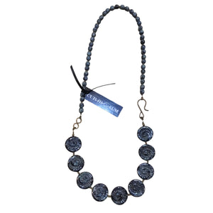 Black Fossil Shell Czech Glass Necklace