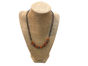 18" Orange Spiral Necklace w/ Brass--Czech Glass Beads