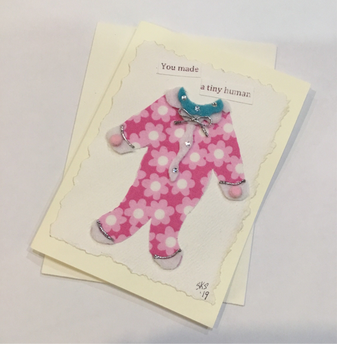 Pink/Teal Baby Girl Card--Original Art