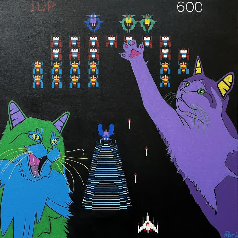 Galaga Cats - Matted Print