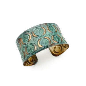 Brass patina bracelet-Turquoise with brass crescents