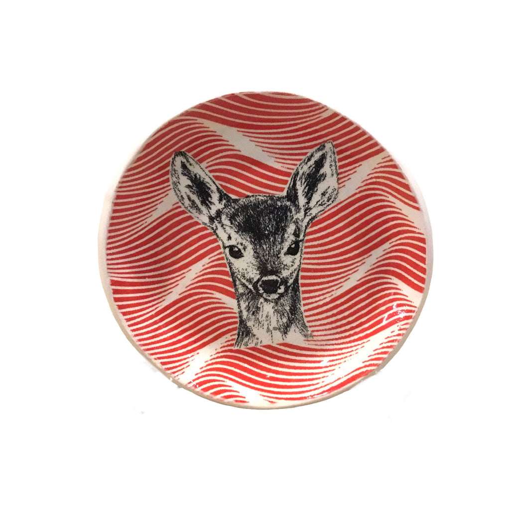 Deer on Red Trinket Dish