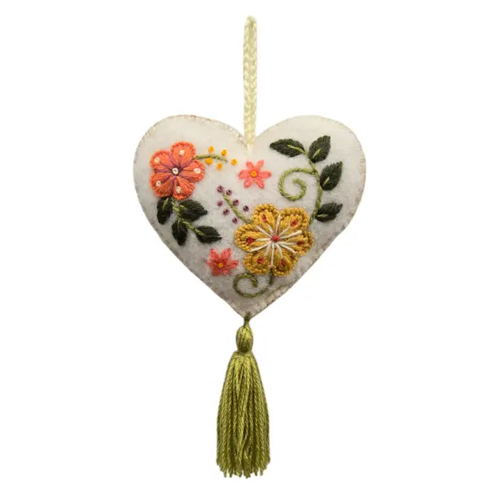 Embroidered Heart Sachet - Green
