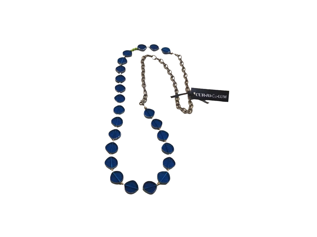 Capri blue with mini green Czech bead necklace 32