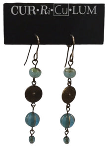 Mixed Teal Czech Glass and Brass Shield Earrings