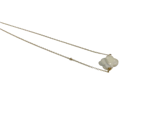 White Mother of Pearl Clover on Gold Chain