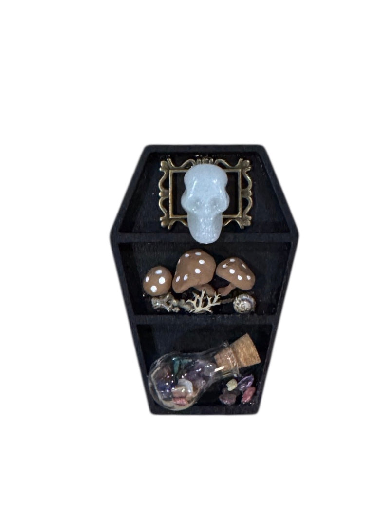 Mini Coffin Curio Shelf Fridge Magnet - Gems
