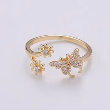 Dainty Butterfly and Flower Ring