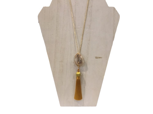 Agate, Tassel, and Brass Maxi Gemstone Pendant
