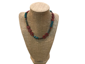 28" Brick-Red Wild Rose Necklace--Czech Glass Beads