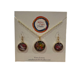 Paint Puddle Glass Necklace & Earring Set--Mixed Colors