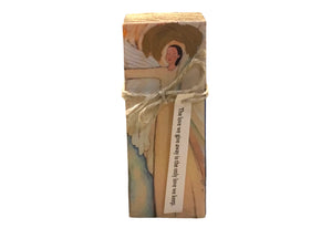 Small Wood Block Angel "The Love We Give Away Is The Only Love We Keep"