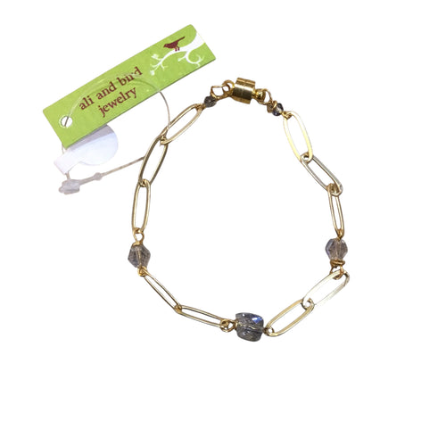Matte Paperclip Chain W/ Lavender Beads Bracelet