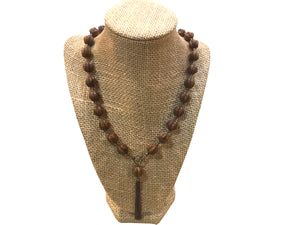 34" Large Brown Melon Necklace w/ Tassel--Czech Glass Beads