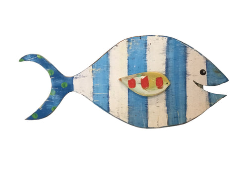 Blue/White Stripe Wood Fish