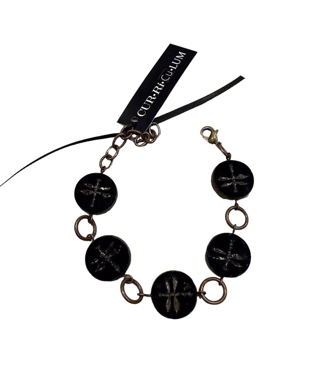 Black Dragonfly Bracelet--Czech Glass Beads