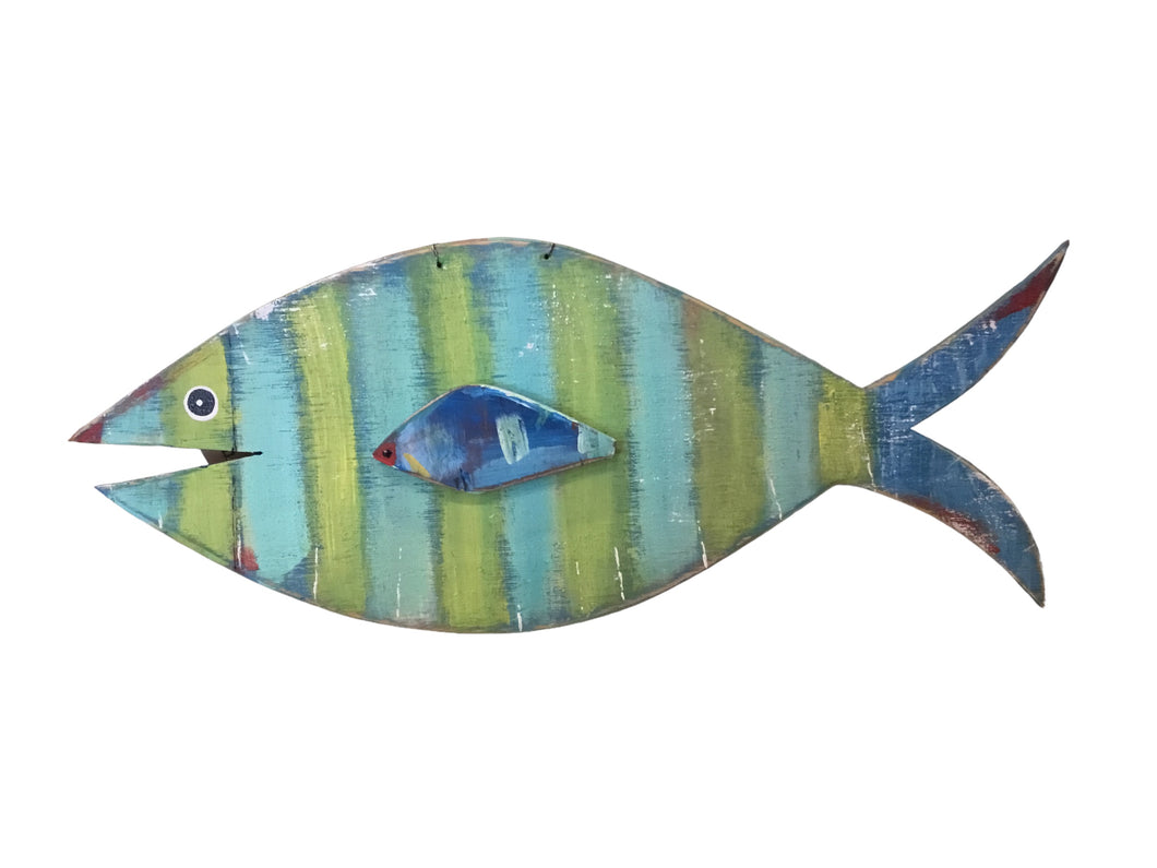 Blue/Green Stripe Wood Fish