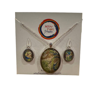 Paint Puddle Glass Necklace & Earring Set--Earth Tones