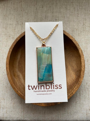 Abstract Art Rectangle on Gold Chain Necklace