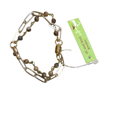 Paper Clip Bracelet with Small Beads- Wood