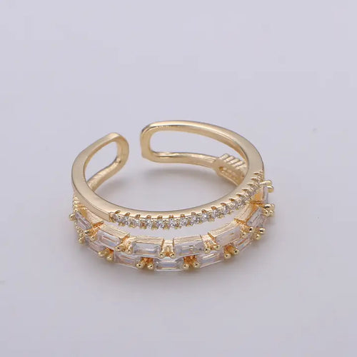 14K Gold Filled Baguette Micro Paved Cz Double Band Ring